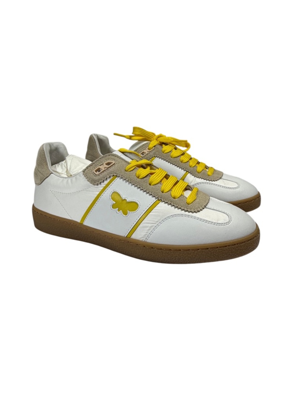 WEEKEND MAX MARA Butterfly Leather Sneakers in White/Yellow Size 38